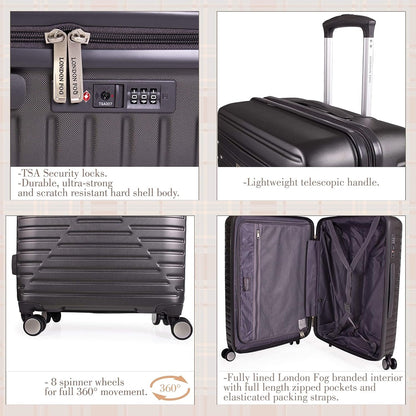 london Fog ABS Hard Case - 8 Wheel Spinner Travel Luggage | Telescopic Drag Handle | TSA Security Locks LFL005, dark grey, Cavendish