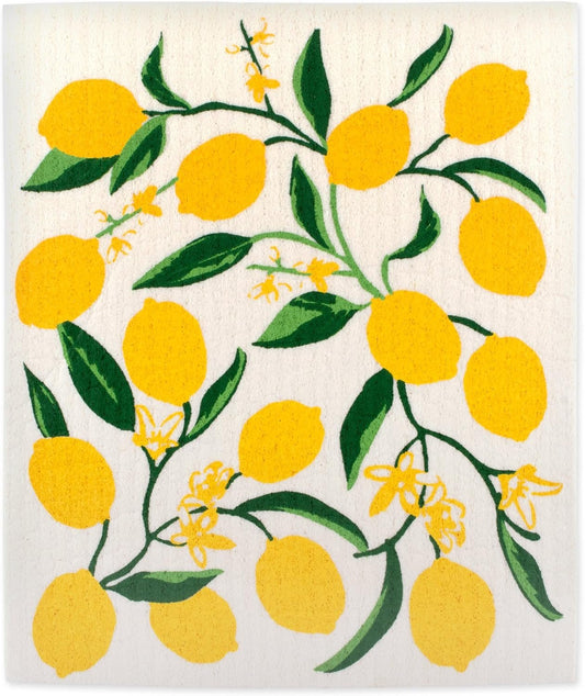 DII Swedish Dishcloths for Kitchen & Cleaning, Reusable, Machine Washable & Dishwasher Safe, Biodegradable, 7.75 x 6.75, Lemons, 3 Piece