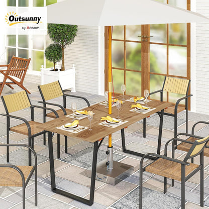 Outsunny Wooden Outdoor Dining Table for 6, 69" x 32" Rectangular Patio Table with 2" Umbrella Hole, Slatted Tabletop, Indoor Outdoor Dining Furniture for Yard, Deck, Lawn