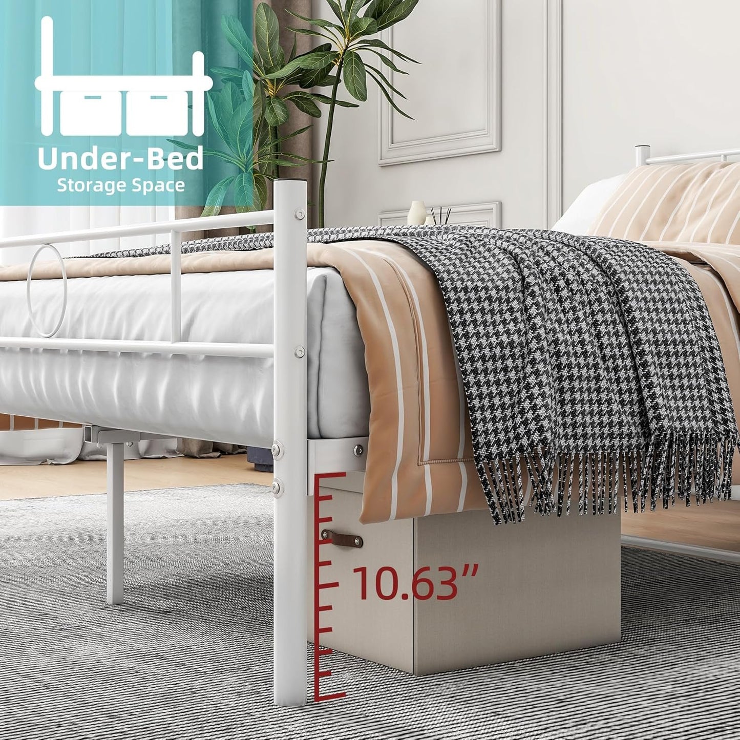 VECOCHO Full Size Metal Bed Frame with Headboard/Double Platform Bed Frame No Box Spring,Strong Steel Slat Support/Full Mattress Foundation Bed/Easy Assembly/Noise Free/White