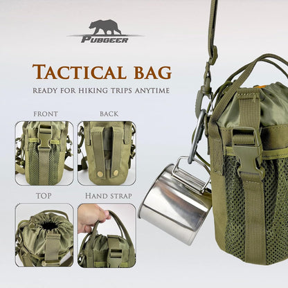 Pubgeer Portable Bushcraft Cooking Gear, Survival Cooking Kit, Canteen Cook Set, Wild Survival Equipment, Portable Cookware, Campfire Cooking Mess kit, Self Reliance, Solo Camping Cooking Kit