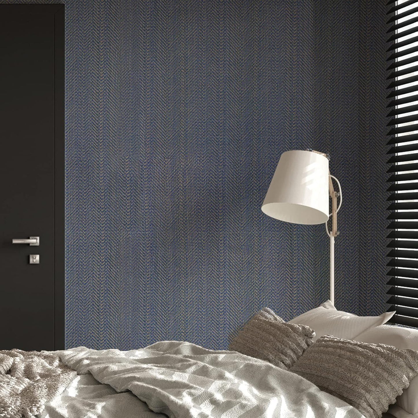 VEELIKE Blue and Gold Grass Sheet Adhesive Paper Vintage Blue Fabric Wallpaper Adhesive Film for Furniture Wallpaper Bedroom Furniture Sticker Bango 40 cm x 300 cm
