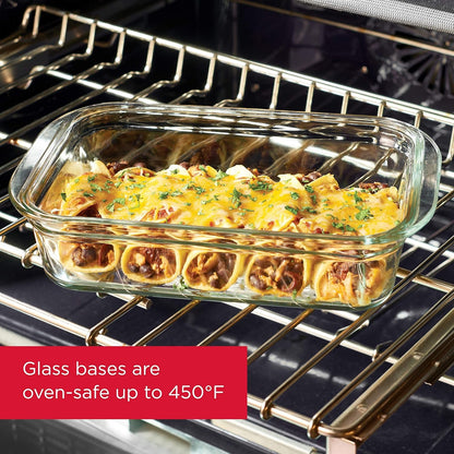 Rubbermaid Brilliance Glass Food Storage Set of 4 containers, 8 Total Pieces (4 containers + 4 lids) for Lunch, Meal Prep, and Leftovers, Dishwasher and Oven Safe, Clear/Grey