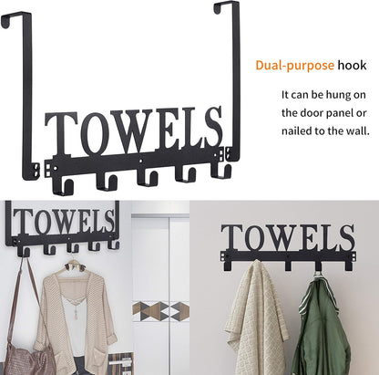 Over The Door Hooks - Towel Holder for Bathroom, Bedroom, Kitchen & Pool - Sandblasted Black Metal Wall Mount