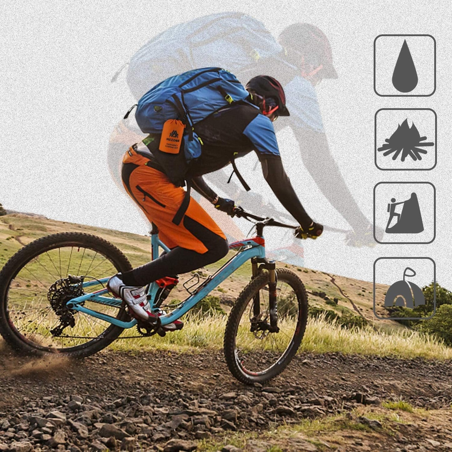 Mezonn PE Emergency Sleeping Bag Survival Bivy Sack- Use as Emergency Space Blanket, Lightweight Sleeping Bag, Survival Gear for Outdoor, Hiking, Camping - Includes Nylon Sack with Carabiner