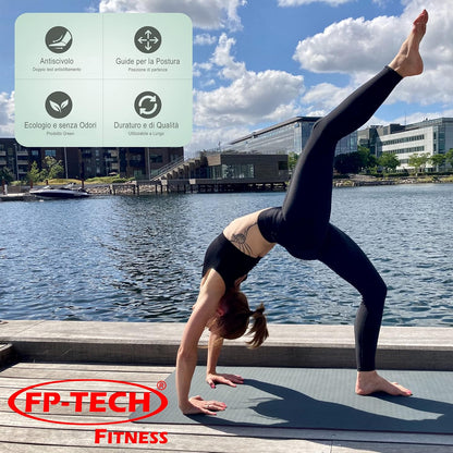 FP-TECH Yoga Mat Padded Non-Slip Fitness Pilates Gymnastics TPE Mat with Bag 183 x 68 x 0.8 cm