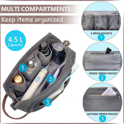 Lucky Rain Canvas Toiletry Bag for Men, Mens Bathroom Shaving Kit Travel Bag, Waterproof Dopp Kits Bag