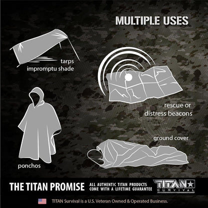 TITAN Survival XL Mylar Survival Blankets 5 Pack 70” x 90” - 90% Heat Retention & Waterproof Design - Emergency Blanket Cold Weather Protection & Survival Kits - Durable Space Blanket for Outdoor Use