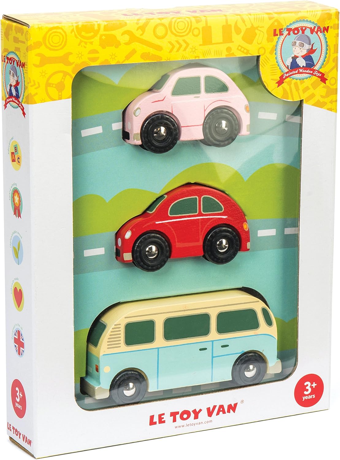 Le Toy Van - Cars & Construction Wooden Retro Metro Car Set Car Toy Play Set - Set 3 Cars | Boys Play Vehicle Kids Role Play Toys - Suitable for 3 Year Old + (TV463)