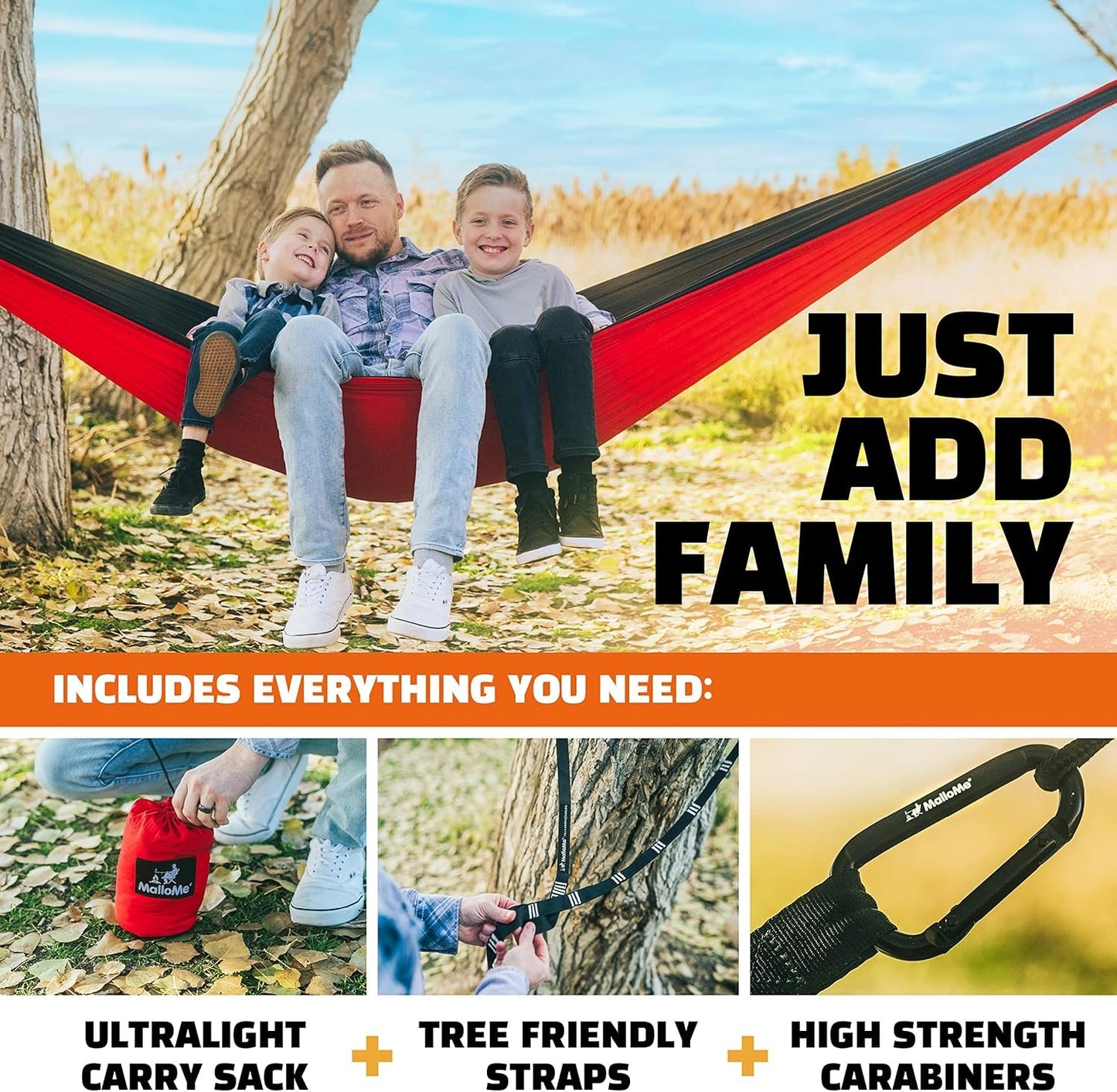 MalloMe Camping Hammock with Straps - Portable Outdoor Hammock for Adults, Kids - Double Hamac - 2 Person Hammocks - Tree Hamac Swing with Accessories - Hamock Tent for Travel - Hammocks for Outside