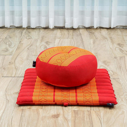 Leewadee Meditation Cushion Set – 1 Small Zafu Yoga Pillow and 1 Small Roll-Up Zabuton Mat Filled with Kapok