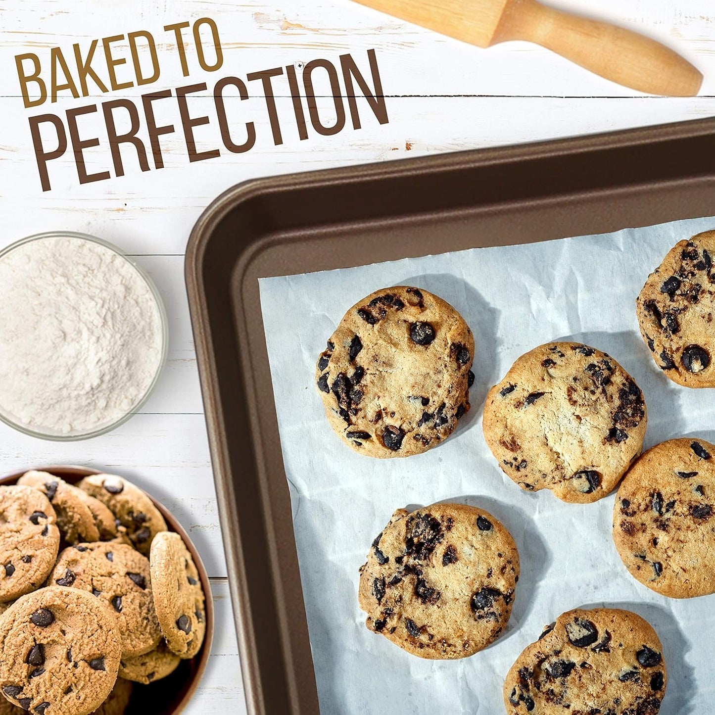 NutriChef Cookie Sheets - 2pc Nonstick Baking Pan Set, Medium and Large Bakeware Set for Versatile Use, Great for Cookies, Roasting and More