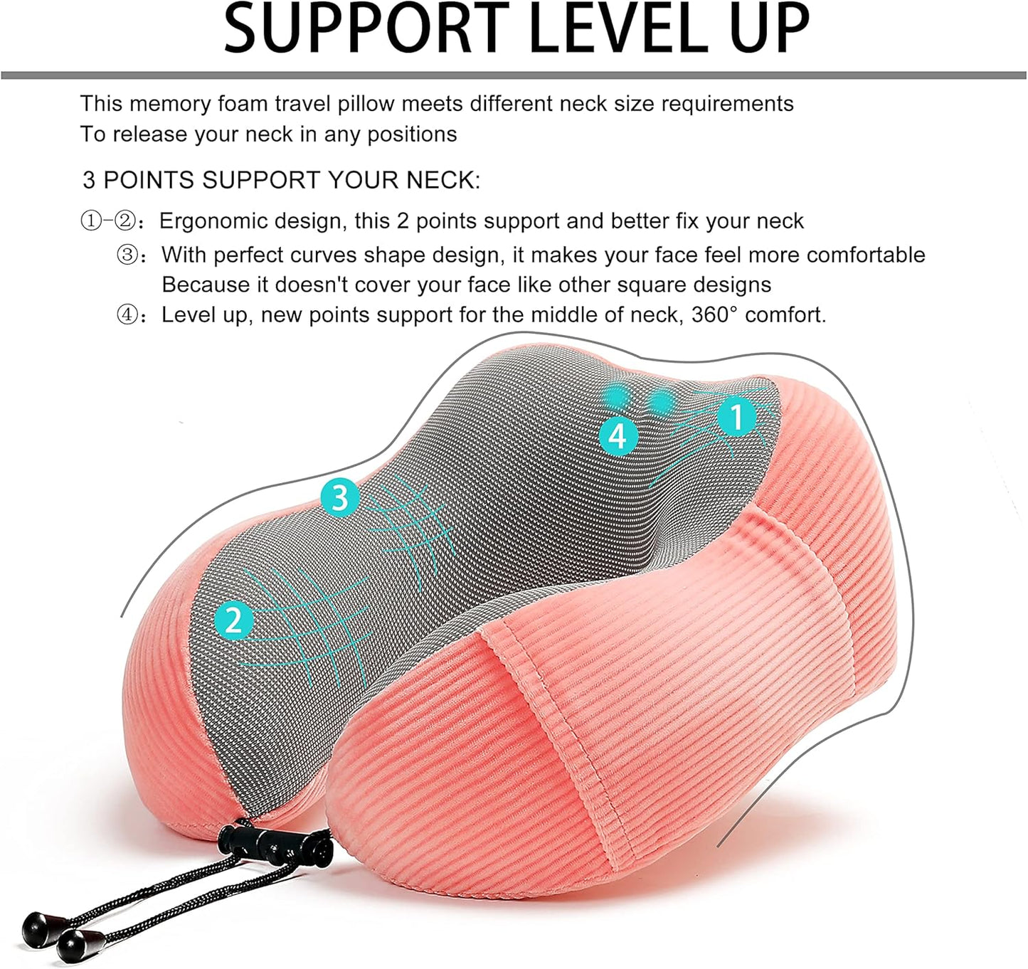 Travel Pillow, Memory Foam Neck Pillow with 360-Degree Head Support Comfortable Airplane Pillow with Storage Bag Lightweight Traveling Pillow for Sleeping, Car, Train, Bus and Home Use (Pink)