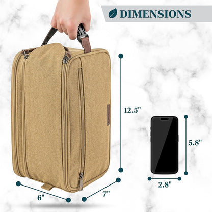 PAVILIA Toiletry Bag for Men, Canvas Travel Dopp Kit, Water Resistant Hygiene Bag Toiletries Organizer, Shaving Kit Travel Accessories Bag, Tan Khaki, Extra Large