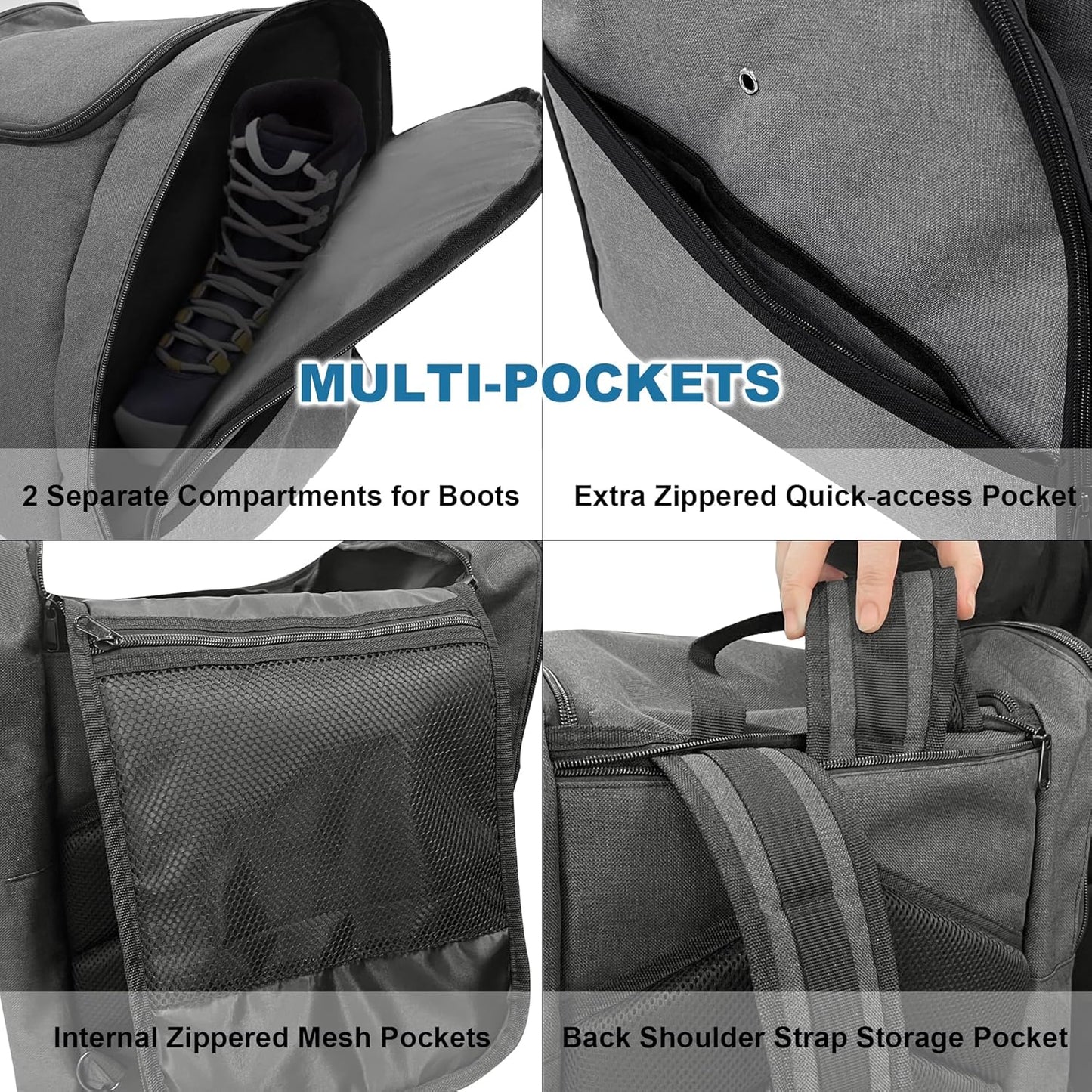 Ski Boot Bag Backpack, Ski Bags for Air Travel, Ski bag and Snowboard Boot Bag, Store Ski Gear and Transport Helmet Goggles Gloves Clothing, Great for Men, Women and Youth