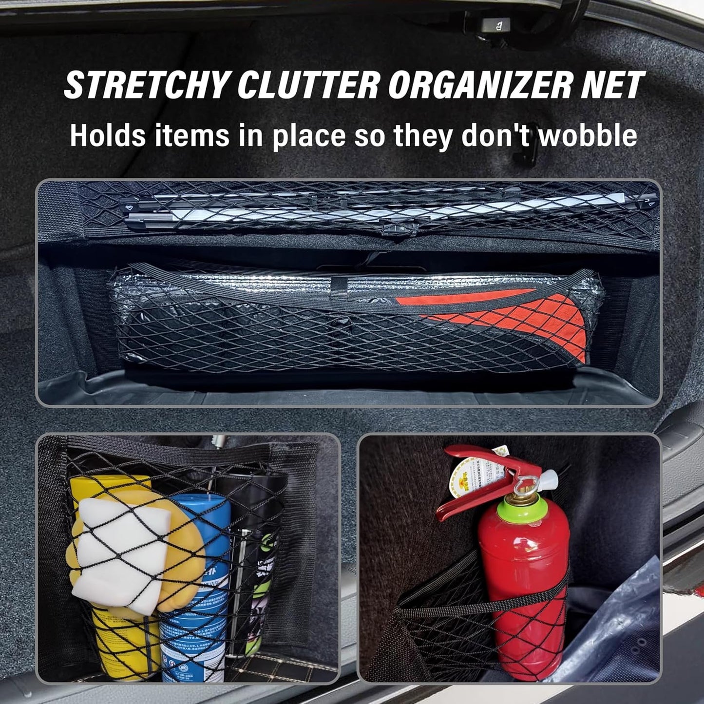 GTLM 4 Pieces 40 x 25 cm Car Storage Network, Extendible Car Storage Pocket for Car Seats, Universal Net Trunk Car Accessories Interior for Car, Truck, SUV (40 x 25 cm)