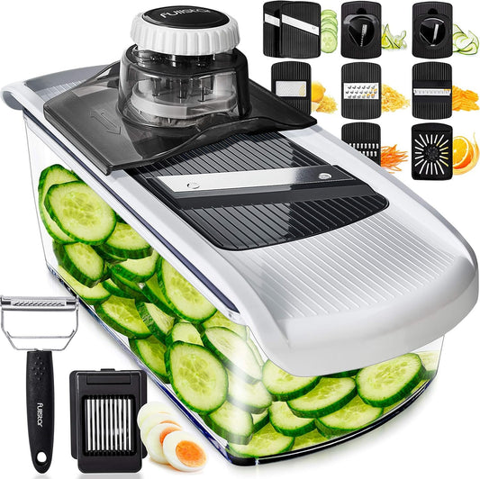 Mandoline Slicer for Kitchen - Mandoline Food Slicer - Veggie Julienne Cutter & Cheese Grater - Potato Veg Slicer - Kitchen Tools & Gadgets (11-in-1 White)