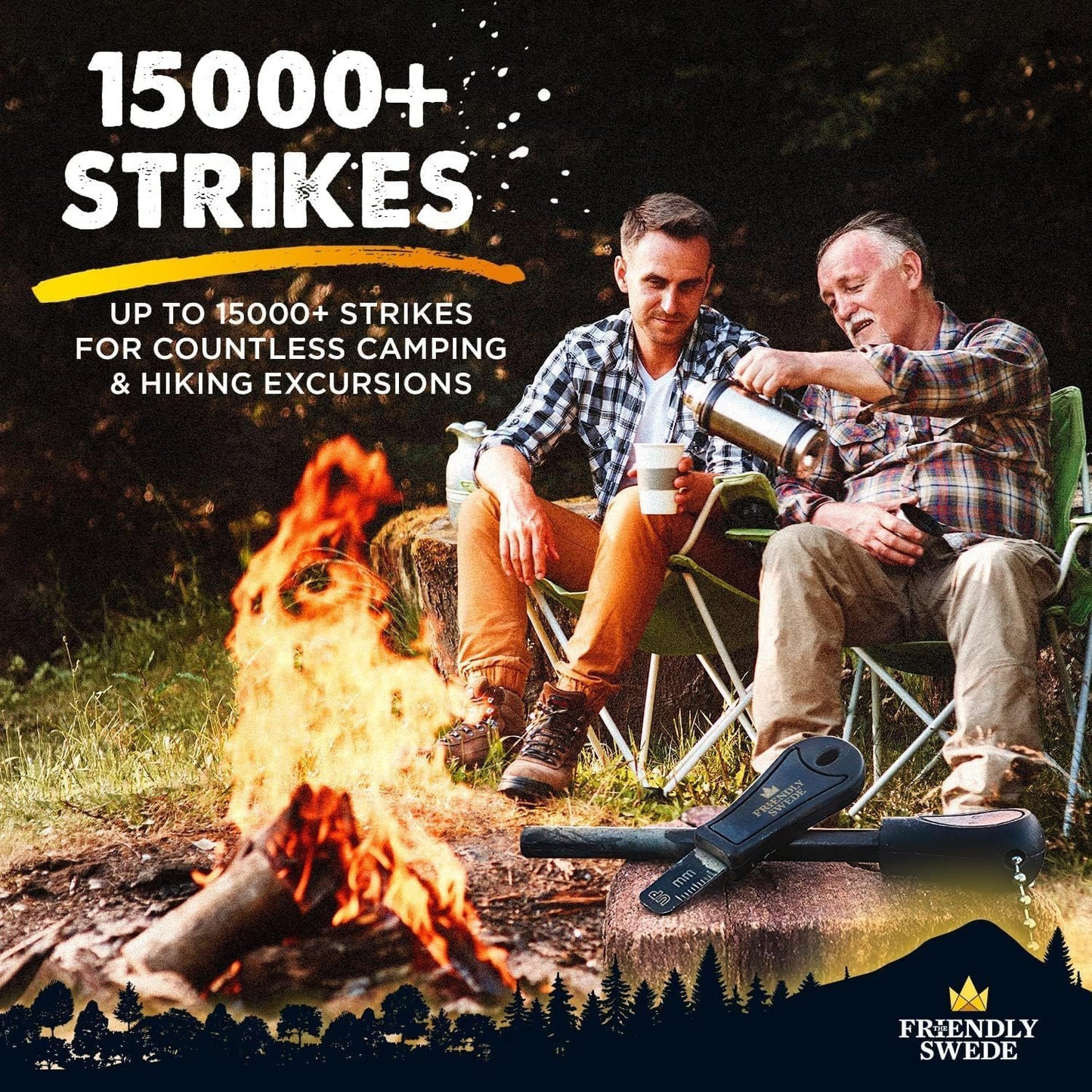 The Friendly Swede Ferro Rod Fire Starter Tool 2-Pack - Flint and Steel Fire Starter Survival Tool with Long Ferro Rod; Weatherproof Camping Fire Starter; Easy Grip Flint and Steel Fire Starter Kit