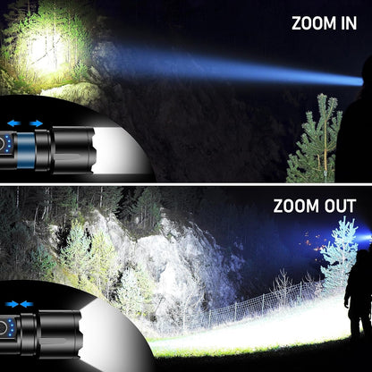 Blukar Flashlight Rechargeable, High Lumens 500000L Super Bright LED Flashlights - Zoomable, 5 Light Modes, IP67 Waterproof, Powerful Long Lasting Handheld Flash Light for Emergencies, Camping, Hiking