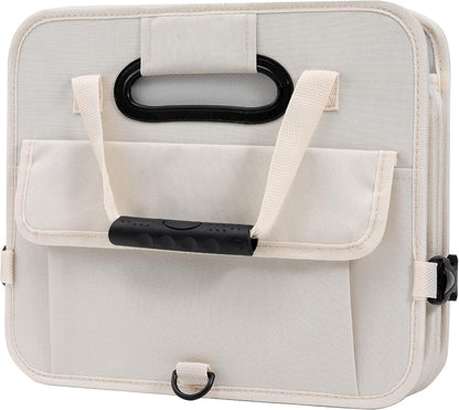 AOKJOY Car Trunk Organizer with Lid Storage Collapsible Multi Compartment Adjustable Straps for SUV, Truck, Sedan(Beige) XL