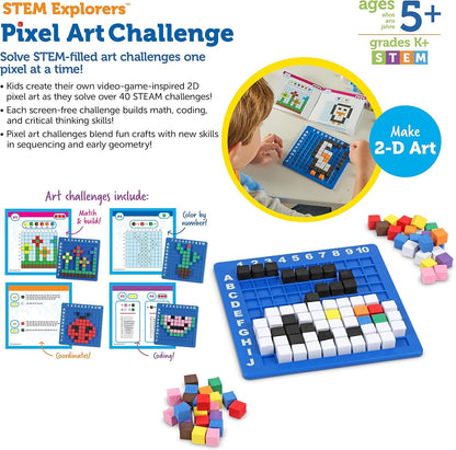 Learning Resources STEM Explorers Pixel Art Challenge - 402 Pieces, Ages 5+ STEM Learning Activities for Kids, Math and Coding Games for Kids