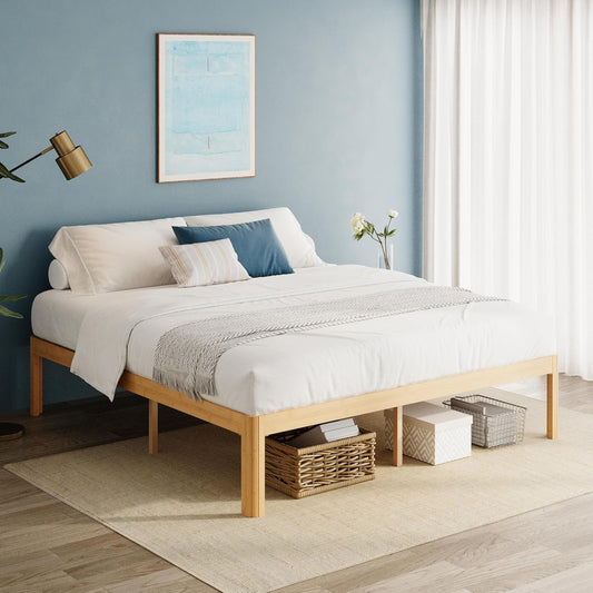 LAKKURI 18 Inch High Bamboo Wood King Size Bed Frame Platform, Steel Slat Support King Bed Frame, Sturdy, No Box Spring Needed, Easy Assembly, Noise Free