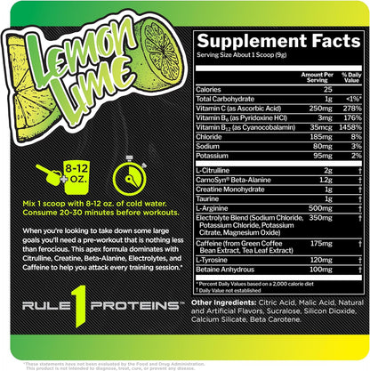 Rule1 R1 Roar Ferocious Pre-Workout Powder 270 g, Lemon Lime (30 Servings)