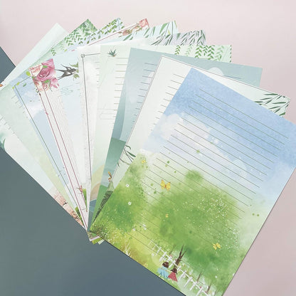 IMagicoo 50 Lined Writing Stationery Paper - Beautiful Design Writing Letter Paper Set, 10 Different Style