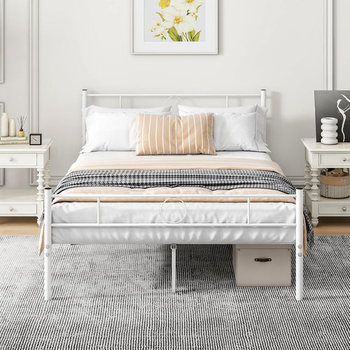 VECOCHO Full Size Metal Bed Frame with Headboard/Double Platform Bed Frame No Box Spring,Strong Steel Slat Support/Full Mattress Foundation Bed/Easy Assembly/Noise Free/White