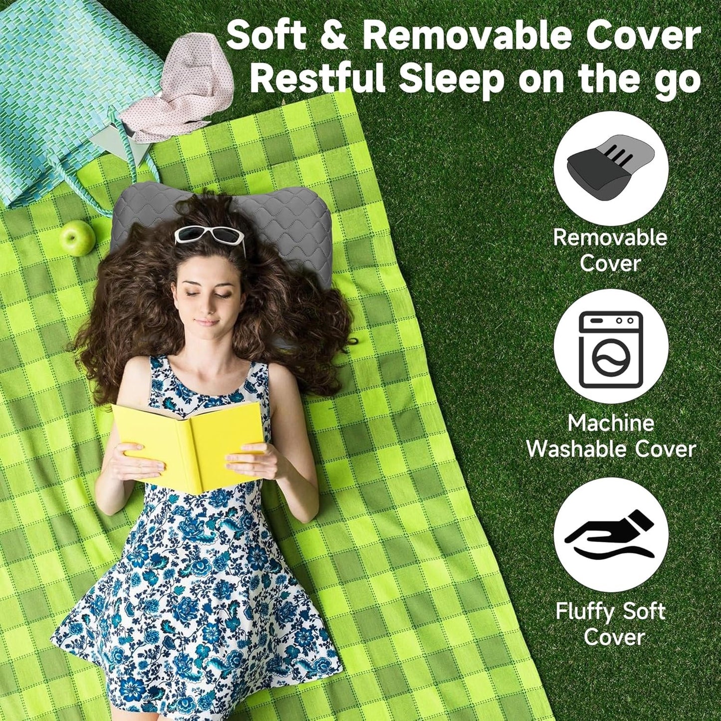 Outskirt Inflatable Camping Pillow, 2 in 1 Removal Inflatable Pillow for Backpacking Camping, Ultralight and Portable Camping Pillows for Traveling, Neck Pillows for Hiking Travel