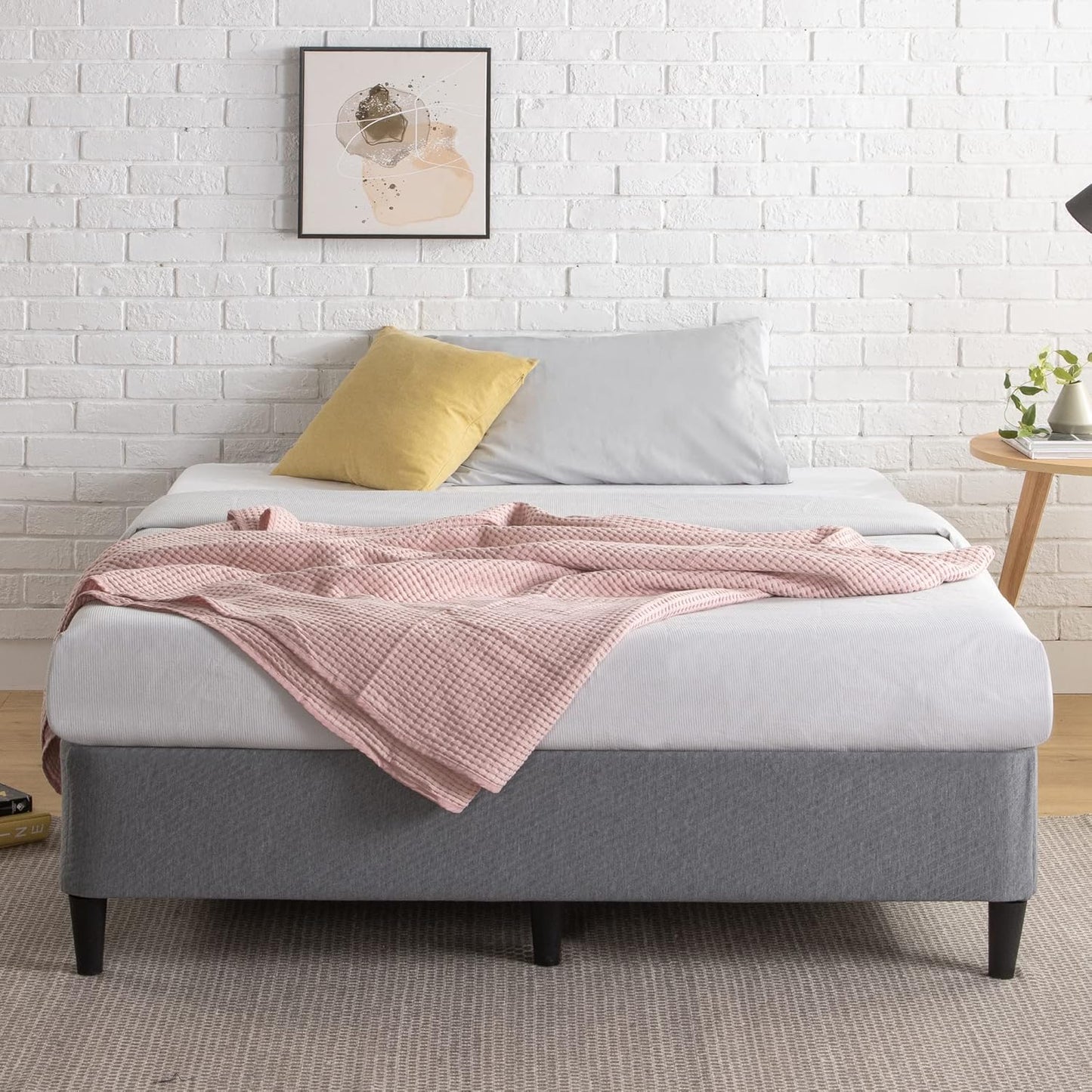 Single Bed Frame, Zinus Upholstery Bed Base Ensemble, Dark Grey