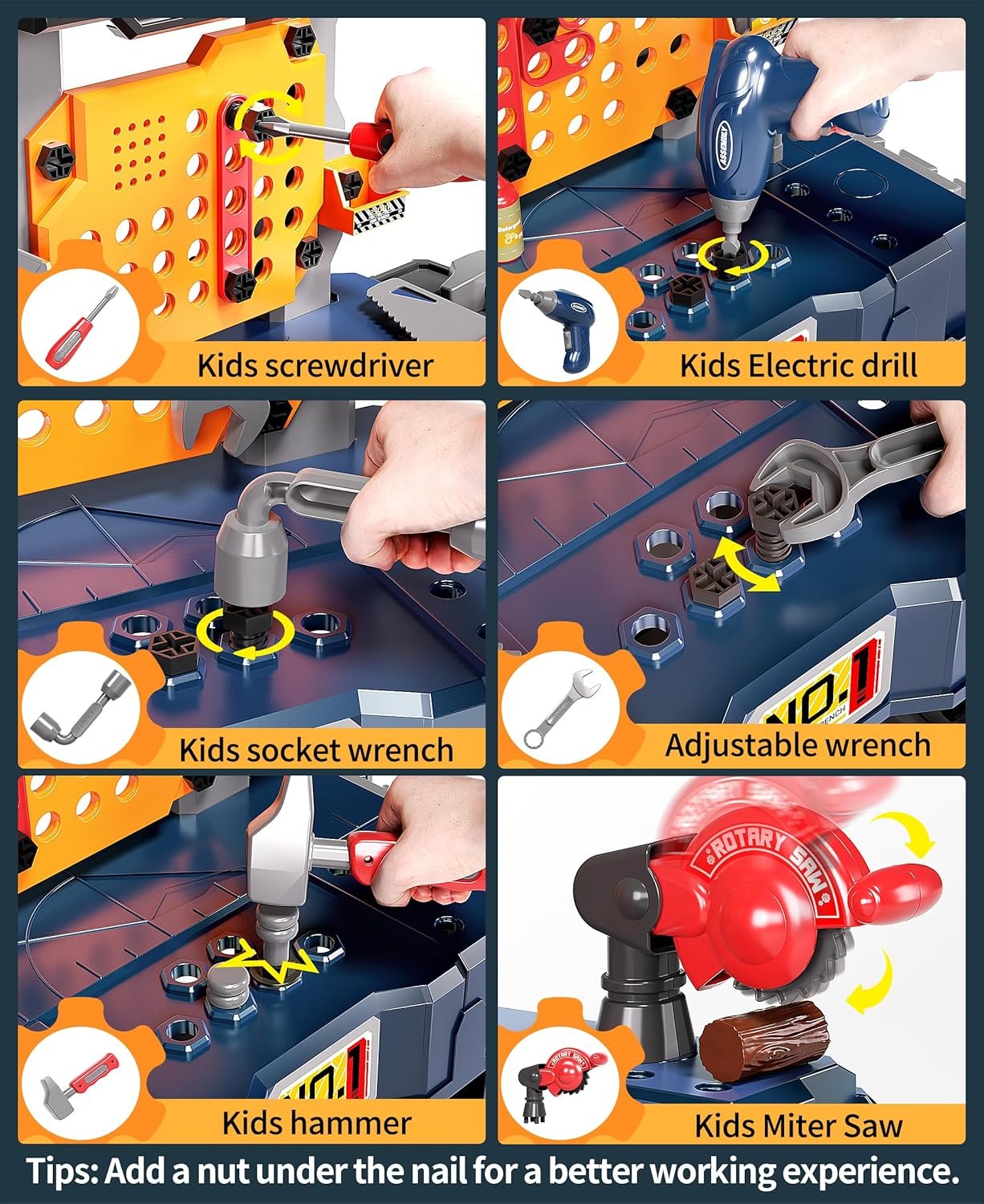 Tool Bench for Toddler and Kids Tool Bench,Kids Tool Set,Pretend Play Construction Toys Kit with Tool Bag, Easy to Assemble and disassemble,Chainsaw Tool Set Gift Toys for 4 5 6 Year Old Boys & Girls