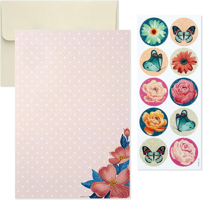 Hallmark Stationery Set with Desk Organizer, Floral (10 Blank Cards with Envelopes, 20 Writing Sheets with Envelopes, 75-Sheet Notepad, 30 Seals)