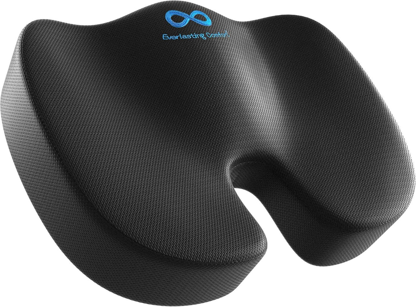 Everlasting Comfort Gel Infused Memory Foam Seat Cushion for Coccyx, Tailbone and Back Pain (Black)