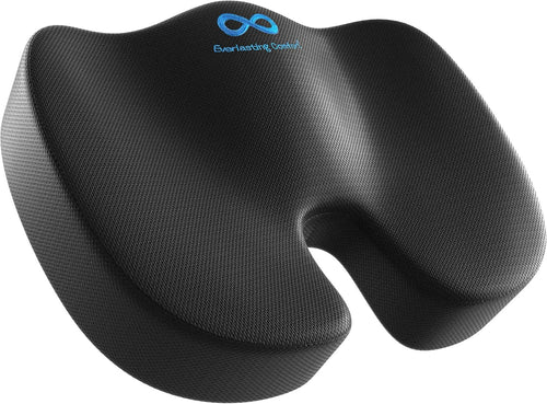 Everlasting Comfort Gel Infused Memory Foam Seat Cushion for Coccyx, Tailbone and Back Pain (Black)