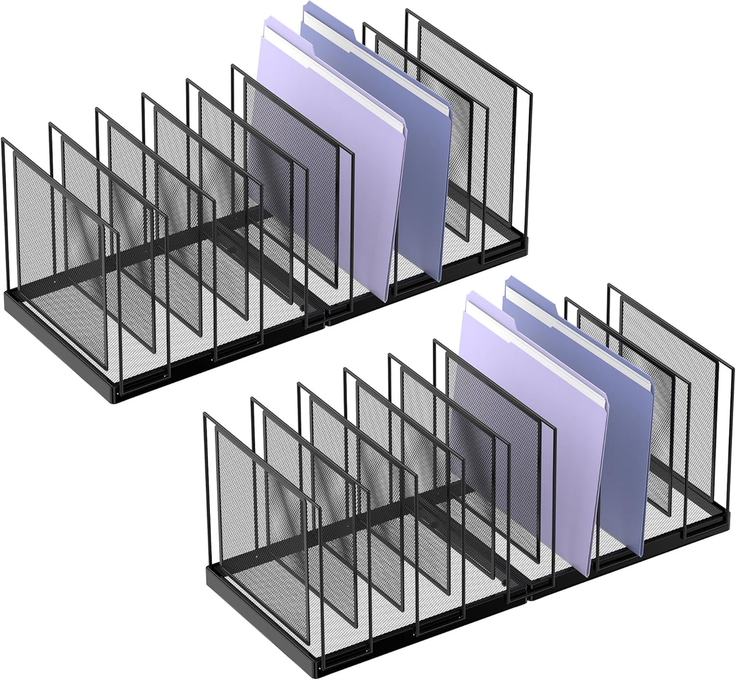 9-Section File Organizer for Desk, Vertical File Holder Desktop File Folder Organizer, Upright Mesh Desk Organizer Mail Organizer Office Organization for Home Office, Black, 2 Pack