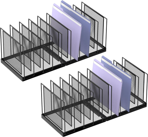 9-Section File Organizer for Desk, Vertical File Holder Desktop File Folder Organizer, Upright Mesh Desk Organizer Mail Organizer Office Organization for Home Office, Black, 2 Pack