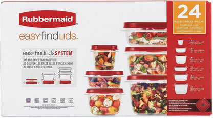 Rubbermaid Vented Easy Find Lid Food Storage Containers | Racer Red | 24 Piece Set