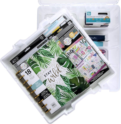 AB Designs 6899ABD Super Satchel Double Deep with Lift-Out Tray and Removable Dividers, Stackable Home Storage Organization Container, Clear with Sliver Latches and Handle