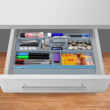 Acrimet Desk Drawer Organizer Tray with 8 Compartments – Multi-Purpose for Office Supplies, Makeup, and Accessories - Fits inside Drawers or Desktops, 32,4cm x 20,3cm x 2,7cm, Plastic, (Granite Color)