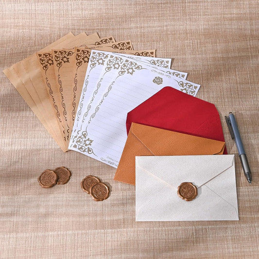 BAYTORY 27Pcs Stationery Paper and Envelopes Set, A6 Vintage Envelopes, Love Letter Papers Letter Writing Kit, Letter Writing Stationery for Invitation (Multicolor & Letter Papers)