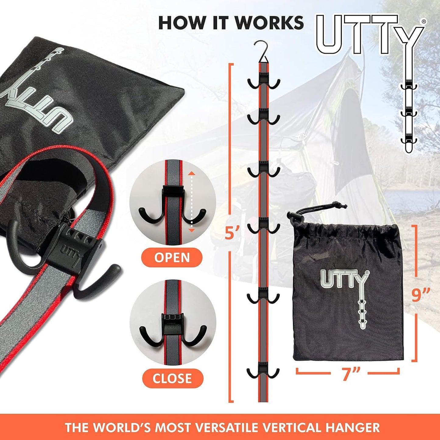 UTTY Hanging Multipurpose Portable Hockey Drying Rack - Hockey Gear Hanger & Sports Equipment Organizer - 6 Durable Adjustable Hooks Support Light to Heavy Weight for Home, Travel & Outdoor Use