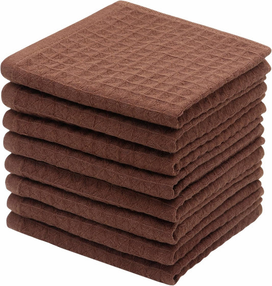 HFGBLG Double Deck Cleaning Rags Dish Cloths for Washing Dishes, Cotton Dish Rags Set of 8, Soft and Absorbent Wash Cloths Dish Towels for Kitchen,12 Inch x 12 Inc (Brown)