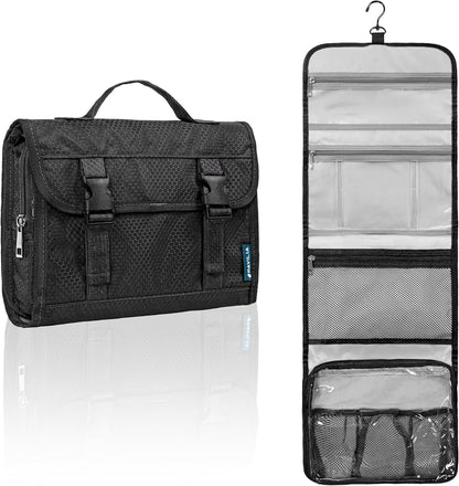 PAVILIA Travel Hanging Toiletry Bag for Women Men, Large Capacity Makeup Bag Kit, Waterproof Cosmetic Storage Organizer Case for Bathroom Shower, Black, Black, Large, Toiletry Bag