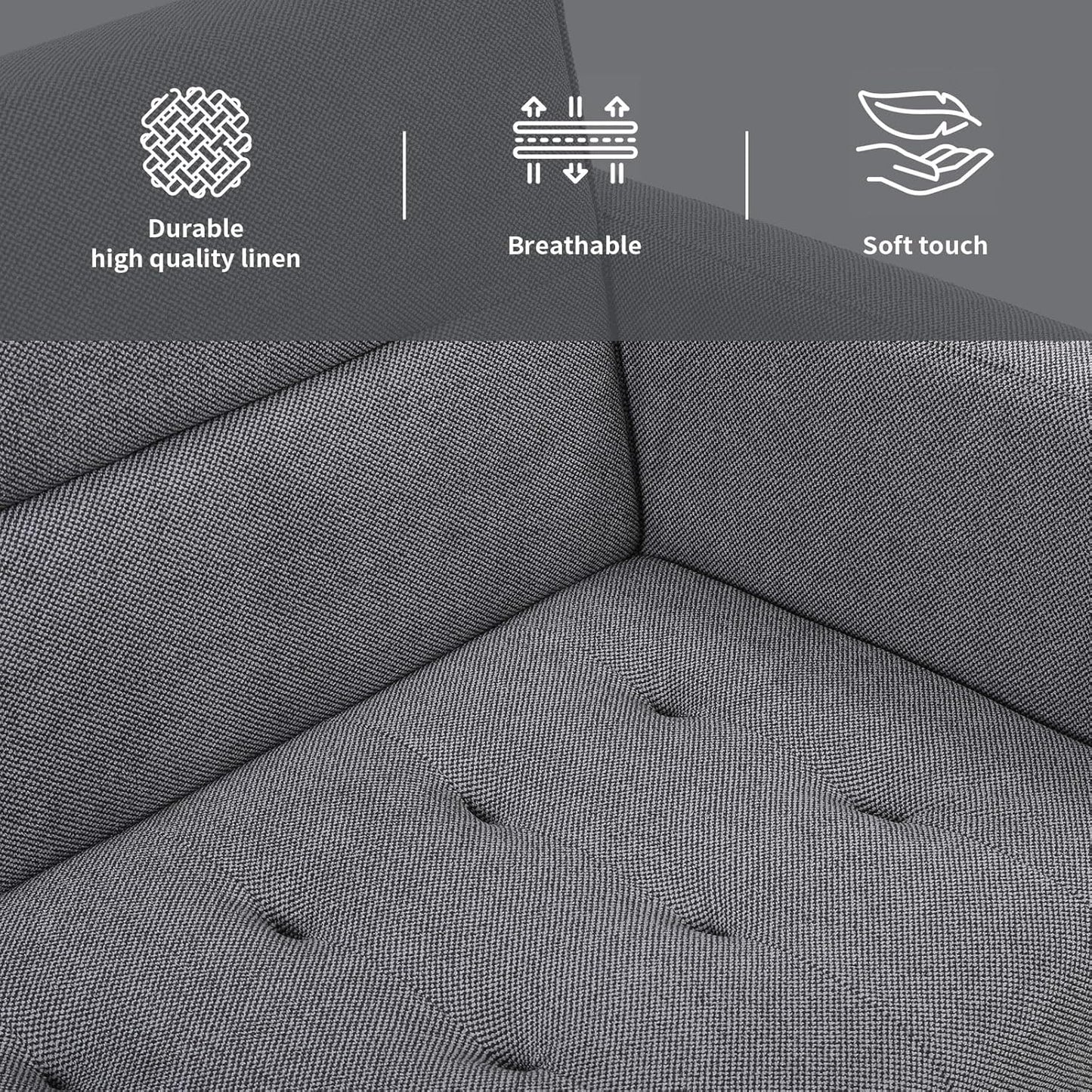 Familand 3 Seater Convertible Futon Sofa Bed, Linen Loveseat Sofa Couch, Recliner Sofa Lounge with 3 Adjustable Backrest, Comfy Couch for Small Spaces, Living Room, Bedroom,Load Up to 300kg,Grey