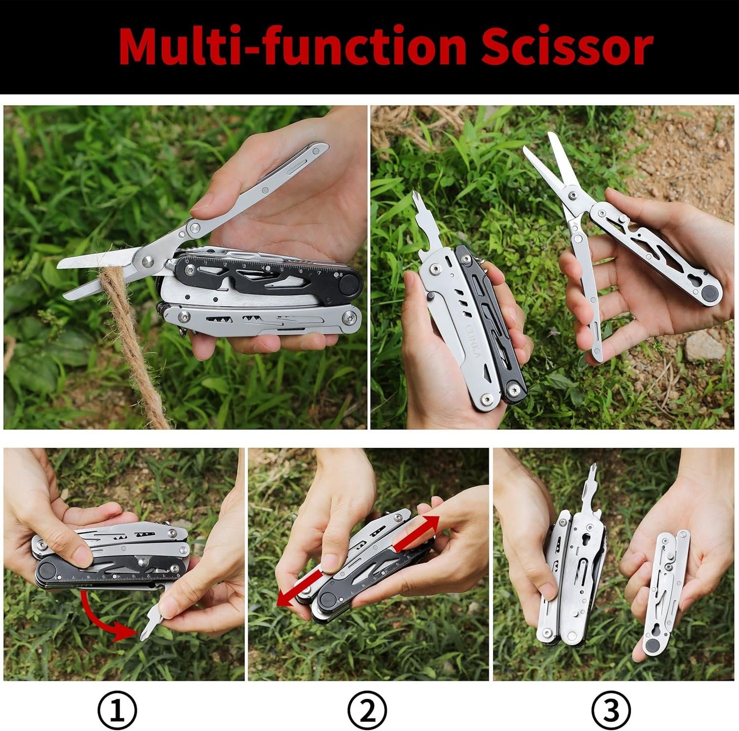 CUNKA Multitool Pliers Pocket Knife, Folding Pliers with Detachable Scissors, Portable Multi-Tool for Survival Camping Hiking Hunting Repairing Emergency, Birthday Gifts for Men