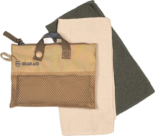 GEAR AID Micro-Terry Washcloth Kit for Travel – Soft, Quick-Drying, Set of 2 Washcloths (10”x10”) in OD Green & Sand Colors, Compact & Lightweight for On-The-Go Use