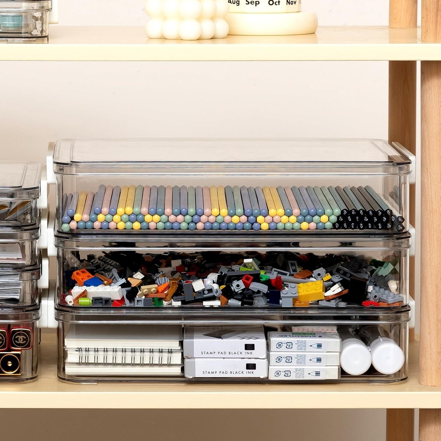 Citylife 2 Packs Clear Plastic Storage Boxes with Lids Stackable Storage Containers with Latches Portable Project Case Clear File Box for Organizing Documents, A4 Paper, Art Supplies and Crafts