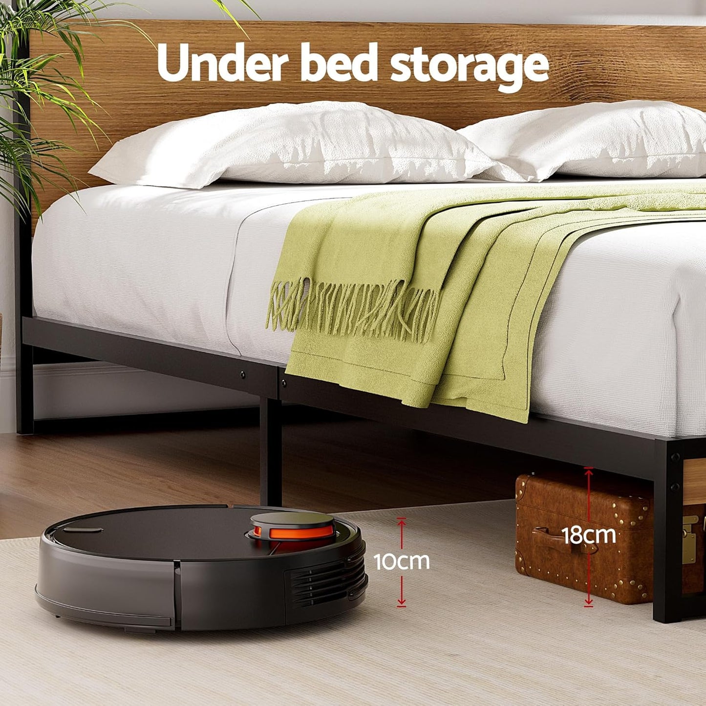 Artiss King Metal Bed Frame with Headboard(Base Only), Metal Platform Bed with Easy Assembly, 300kg Capacity Heavy-Duty Metal Slats with Under Bed Storage for Master Bedroom/Guest Room, Black