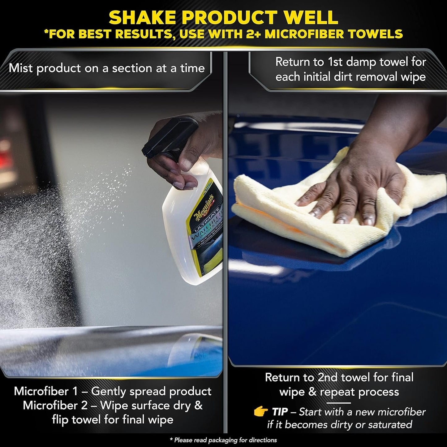 Meguiar's Ultimate Waterless Wash & Wax, Scratch-Free Waterless Car Cleaning Spray That Makes Detailing Quick and Easy, 2-in-1 Cleaner and Protection to Help Your Ride Shine, 26 Oz